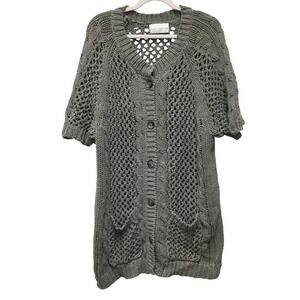 Avenue Chunky Open Knit Cardigan Women's XL Gray Boho Cottagecore Layering Cozy